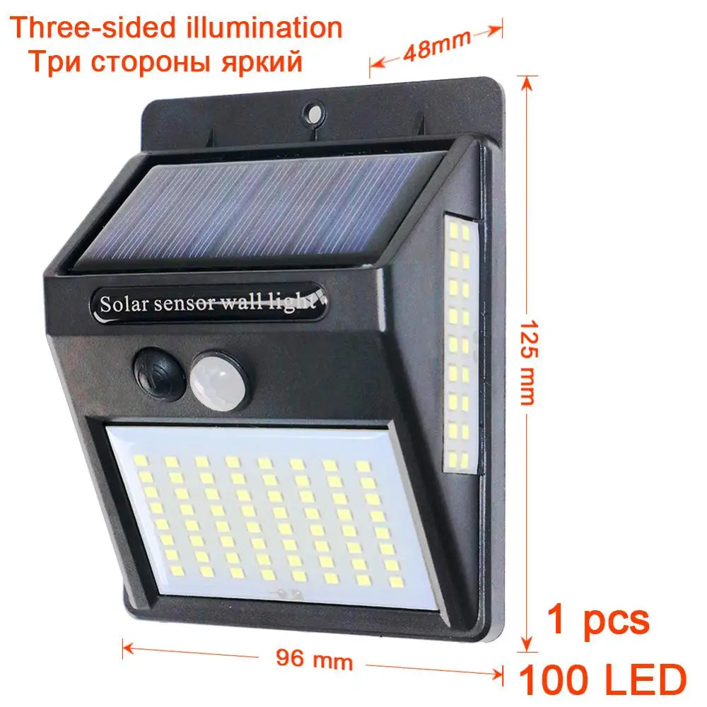 Solarna lampa ścienna 100 LED z czujnikiem ruchu PIR