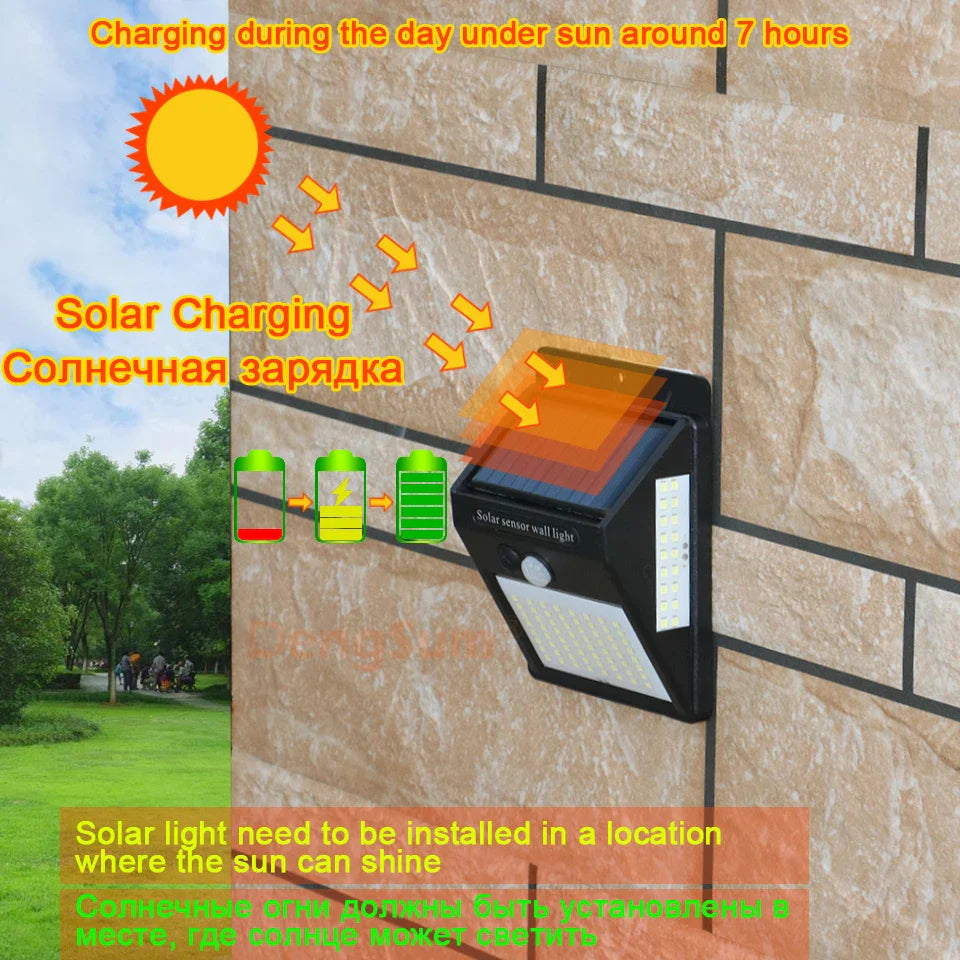 Solarna lampa ścienna 100 LED z czujnikiem ruchu PIR