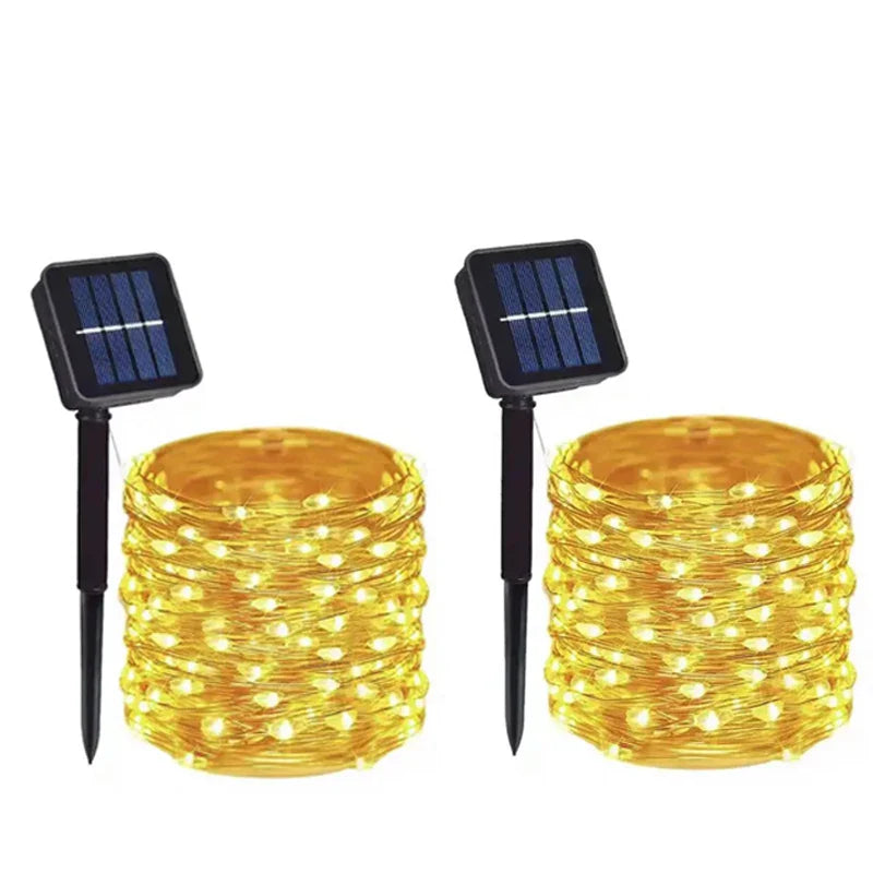 Solarne lampki LED na drucie miedzianym, 8 trybów, wodoodporne