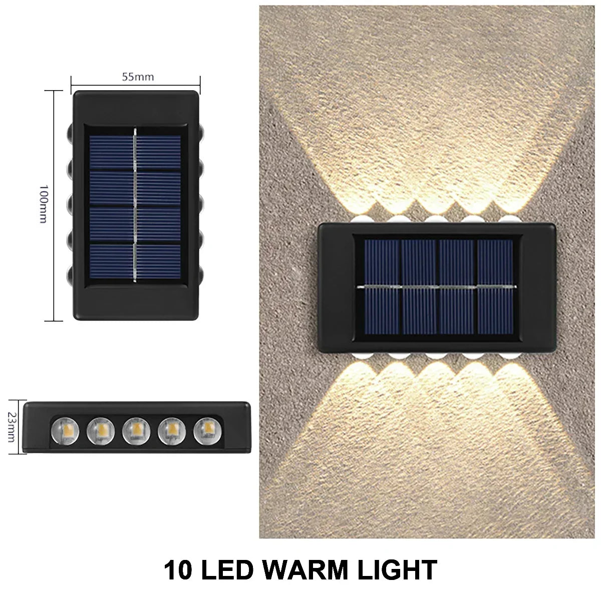 Wodoodporna solarna lampa ścienna, oświetlenie góra-dół do ogrodu