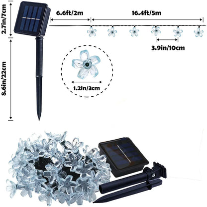 12M solarne lampki LED 100 diod, wodoodporne, 8 trybów, kwiaty wiśni