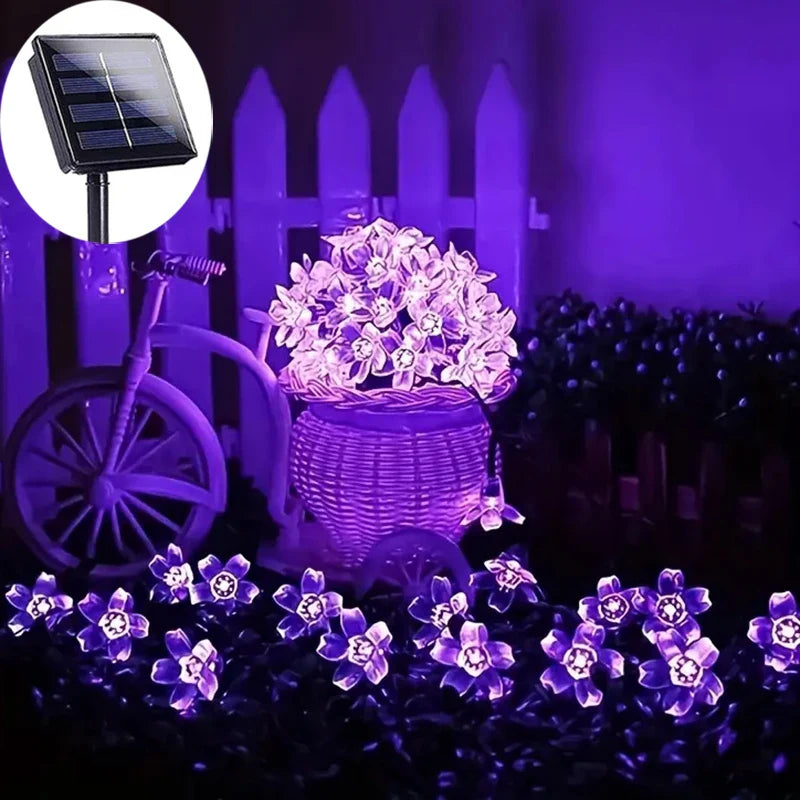 12M solarne lampki LED 100 diod, wodoodporne, 8 trybów, kwiaty wiśni